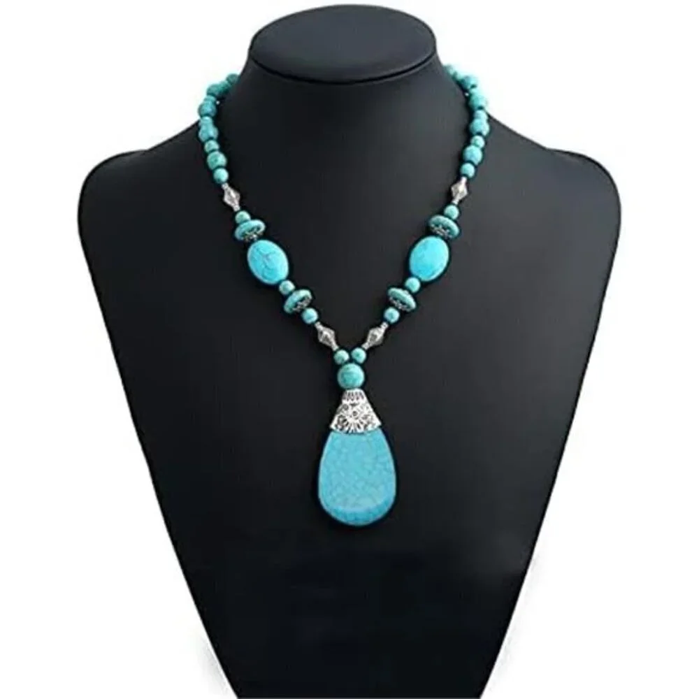 Bohemian Turquoise Necklace Earrings Bracelet Set-Western Jewelry set-